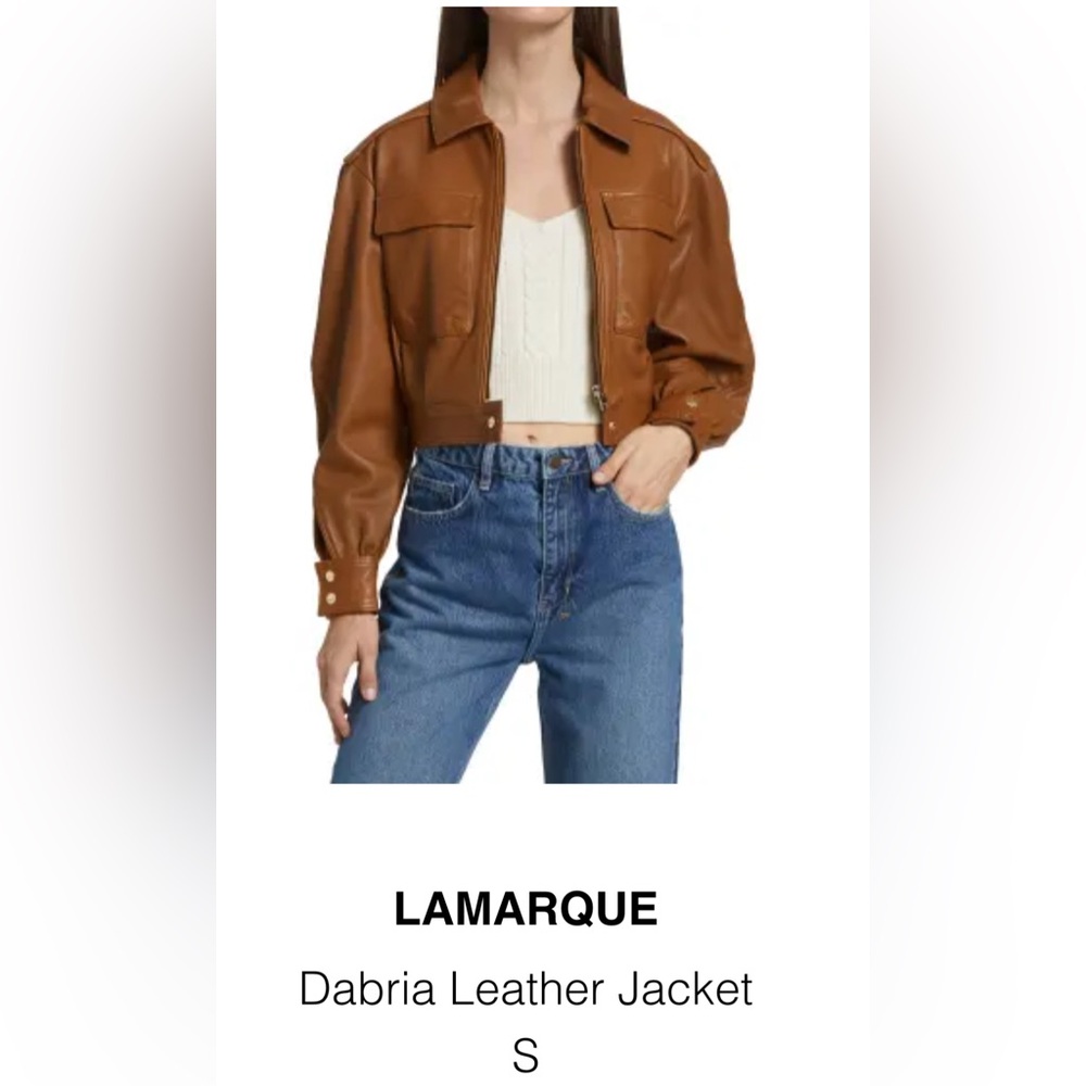 Lamarque Dabria Tan Cropped Leather Jacket
